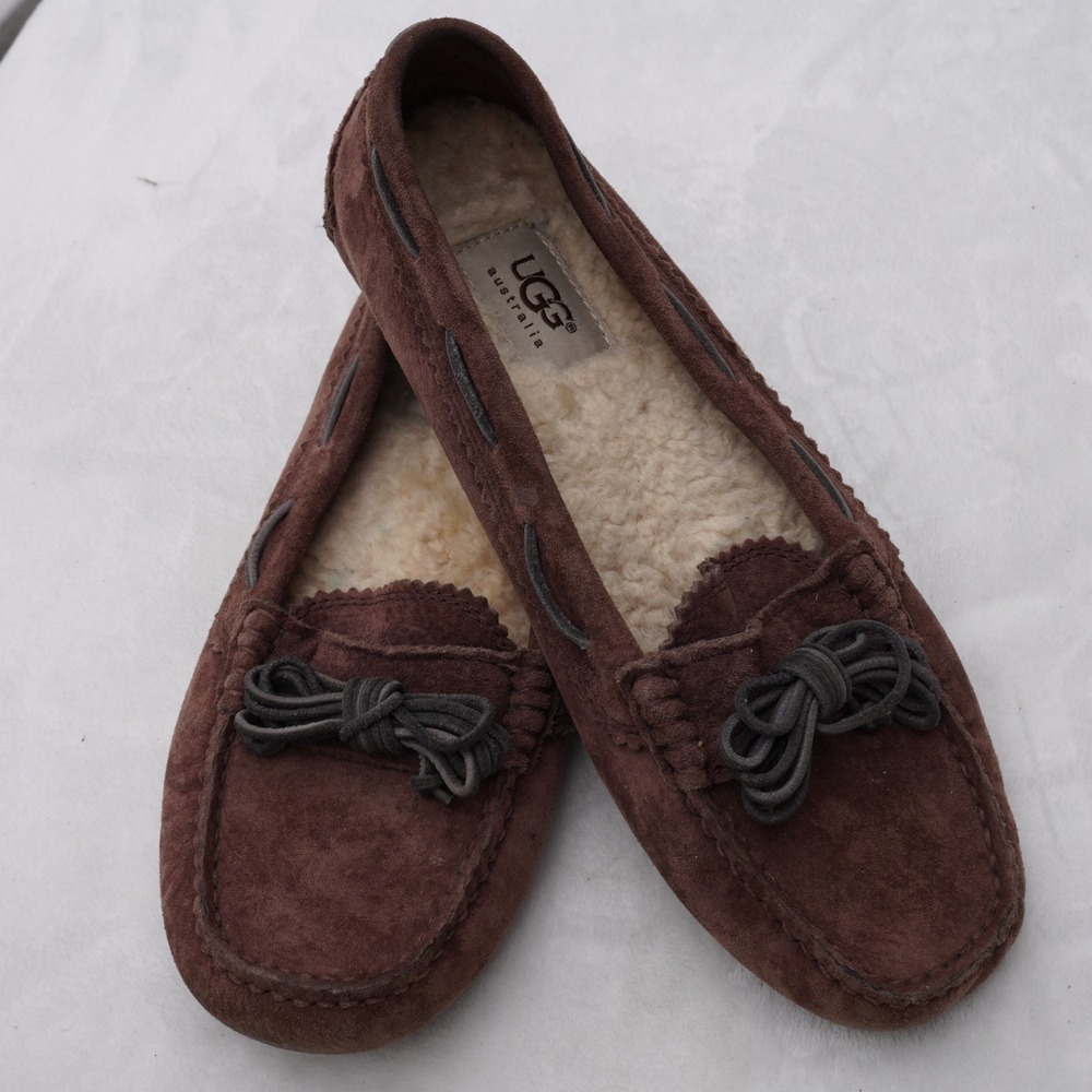 UGG Women's Brown Suede Shearling Moccasin Slippers